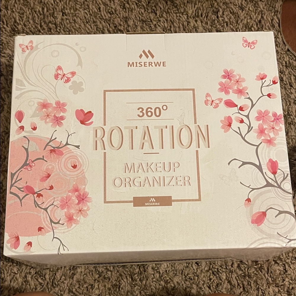 360° Rotation Makeup Organizer - Pink Floral